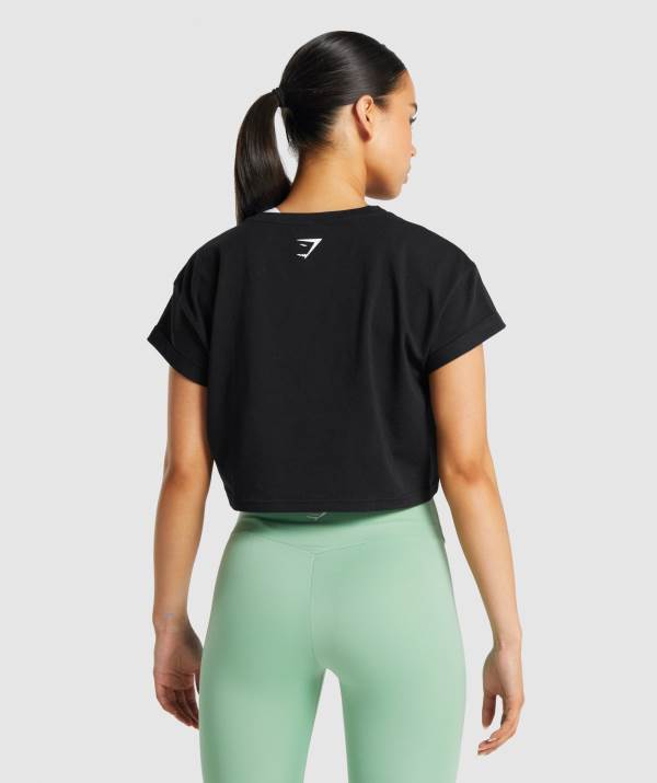 Damske Crop Top Gymshark Fraction Čierne | IJ2513978